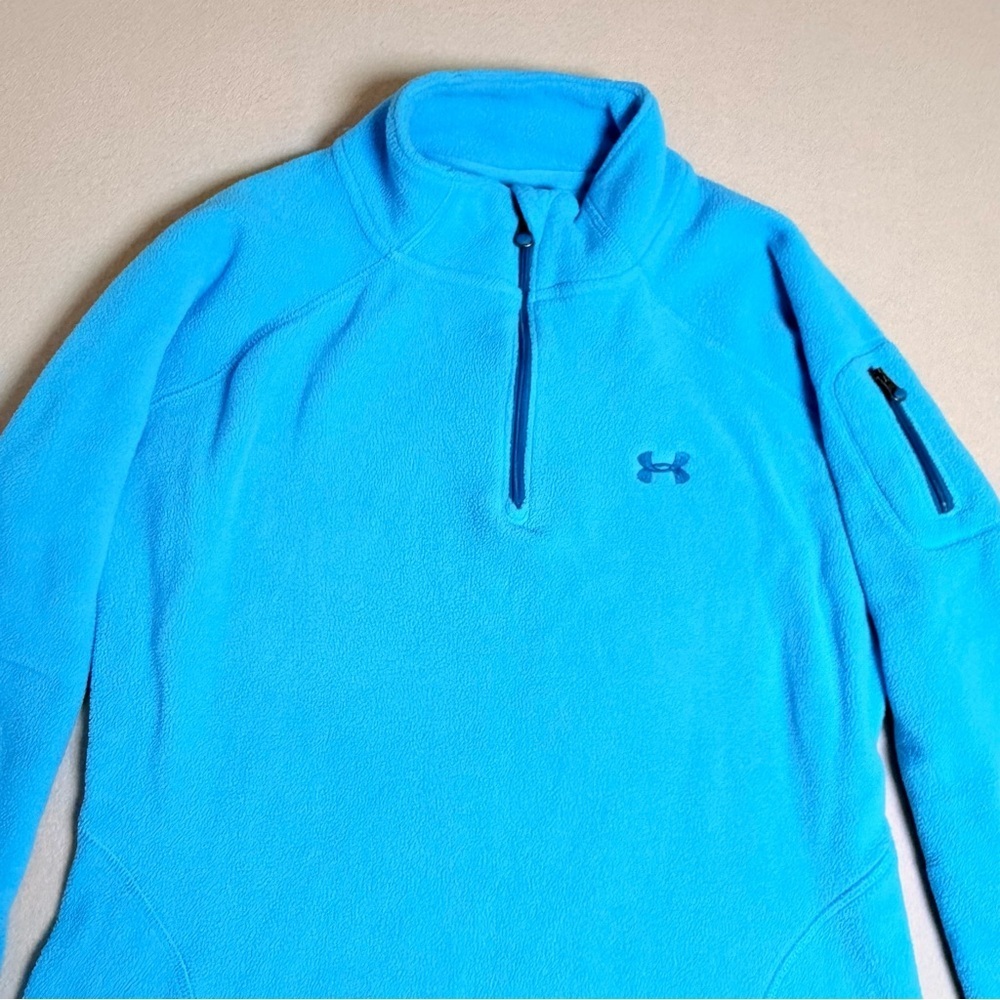 Under Armour Women's Aqua Blue 1/4 Zip Pullover Fleece Jacket Sz S Activewear - Picture 3 of 7